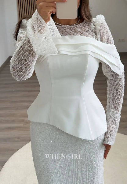 Sheath Bateau Neck Long Sleeves Beaded Back Zipper Formal Evening Dress