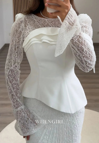 Sheath Bateau Neck Long Sleeves Beaded Back Zipper Formal Evening Dress