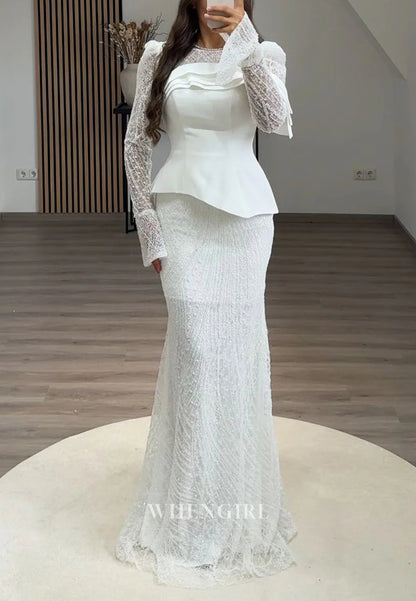 Sheath Bateau Neck Long Sleeves Beaded Back Zipper Formal Evening Dress