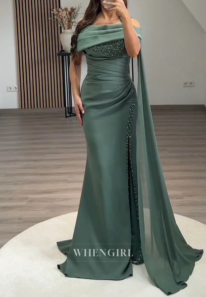Halter Pleated Side Slit Sleeveless Beaded Back Zipper Evening Formal Dress