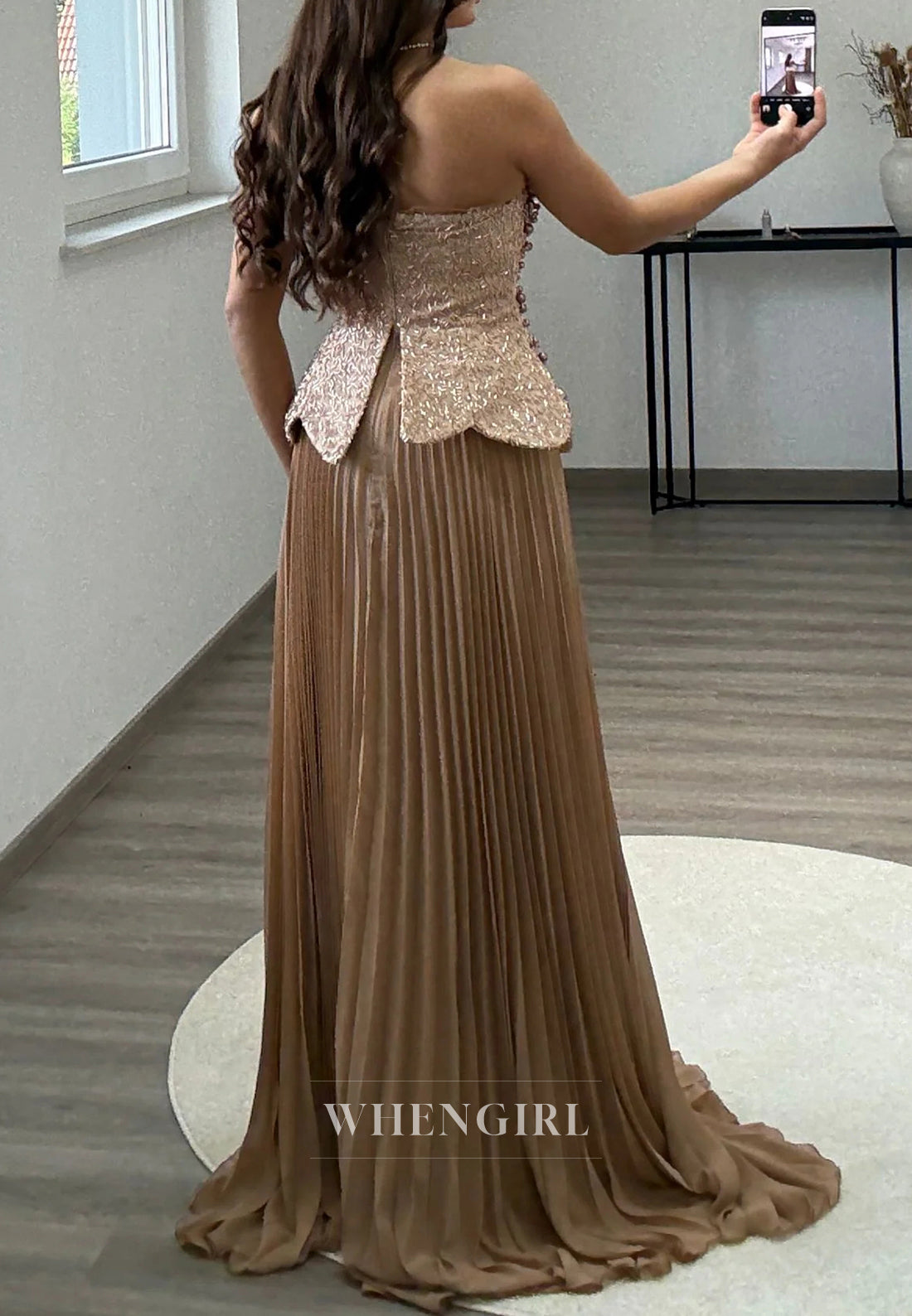 Tube Top Beaded Sleeveless Pleated A-Line Evening Formal Dress