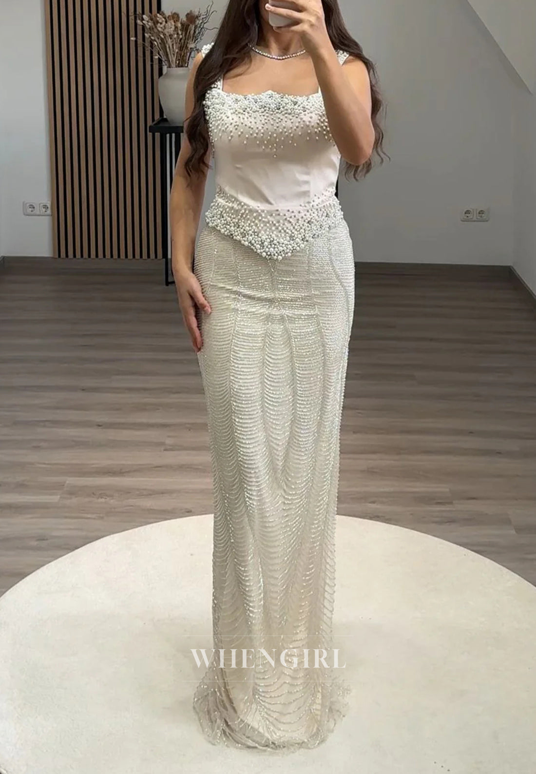 Asymmetrical Neck Sleeveelss Regular Straps Beaded Sheath Evening Formal Dress