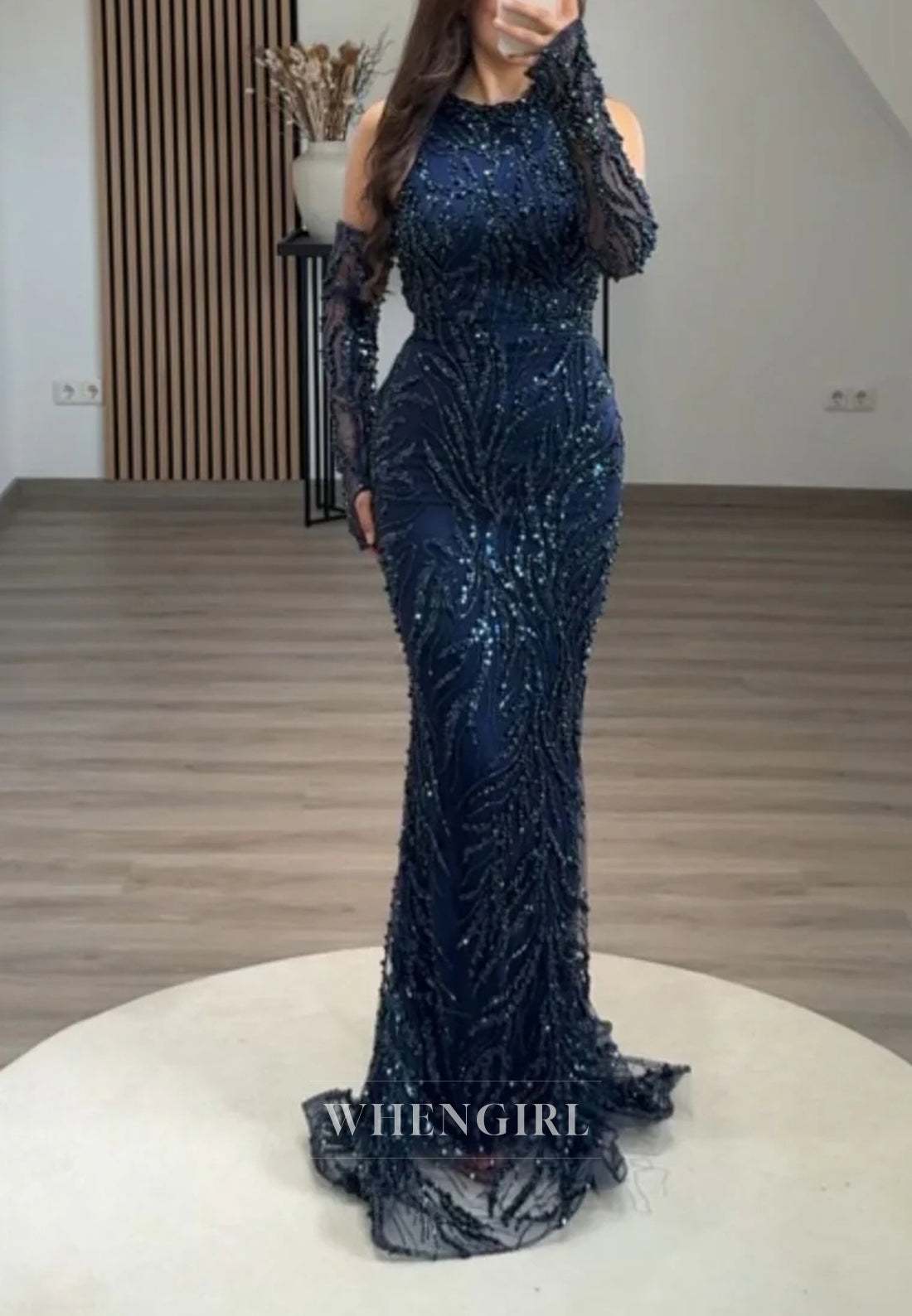 Mermaid Halter Beaded Back Zipper Sweep Train Formal Evening Dress with Gloves