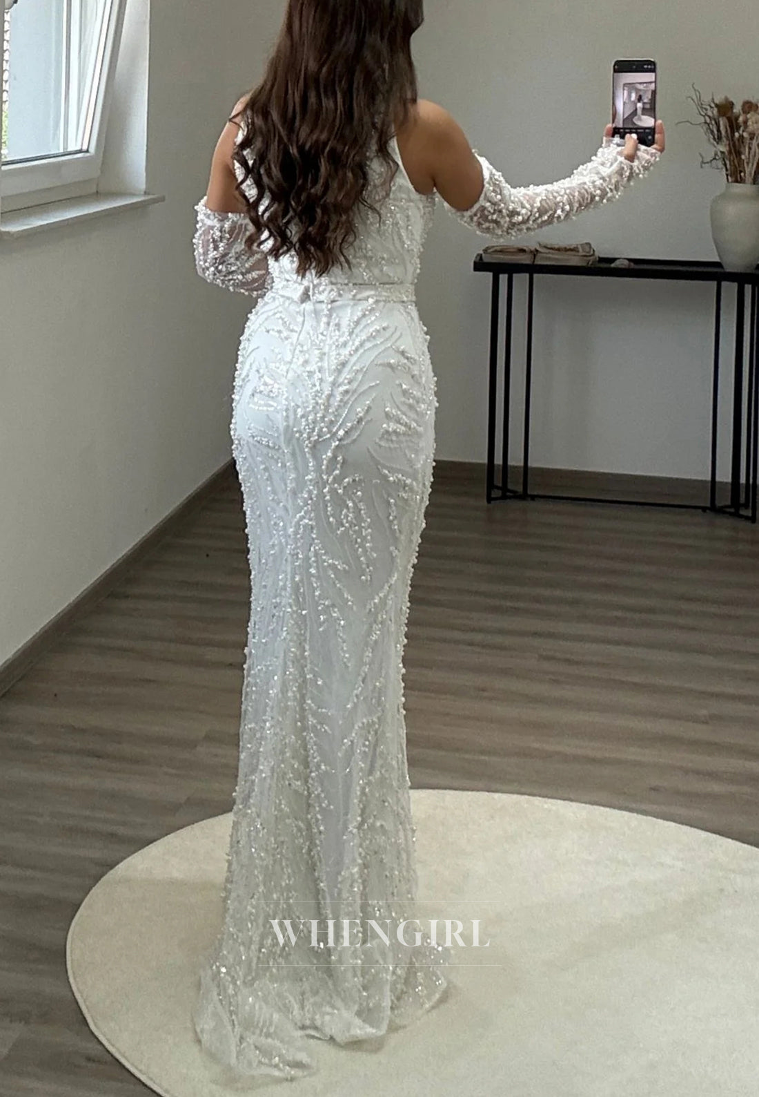 Mermaid Halter Beaded Back Zipper Sweep Train Formal Evening Dress with Gloves