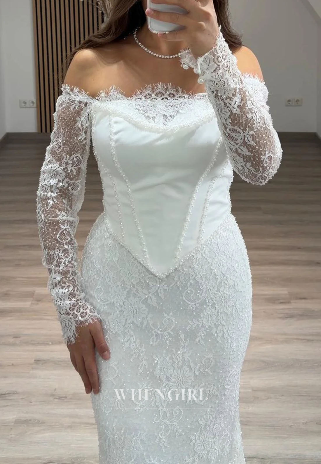 Mermaid Off Shoulder Long Sleeves Lace Evening Formal Gown