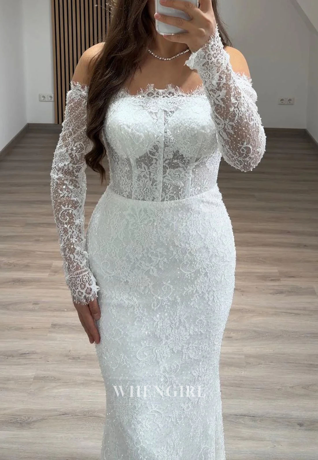 Mermaid Off Shoulder Long Sleeves Lace Evening Formal Gown