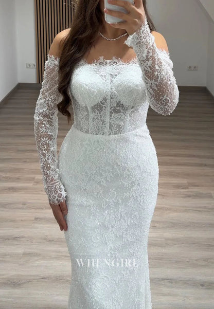 Mermaid Off Shoulder Long Sleeves Lace Evening Formal Gown