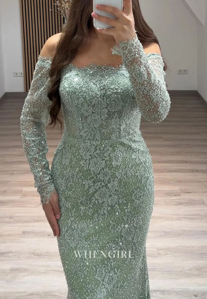 Mermaid Off Shoulder Long Sleeves Lace Evening Formal Gown