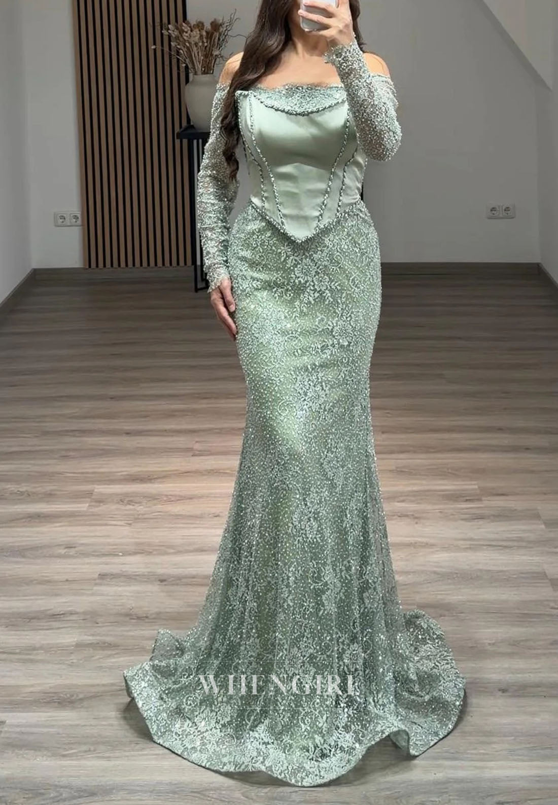 Mermaid Off Shoulder Long Sleeves Lace Evening Formal Gown