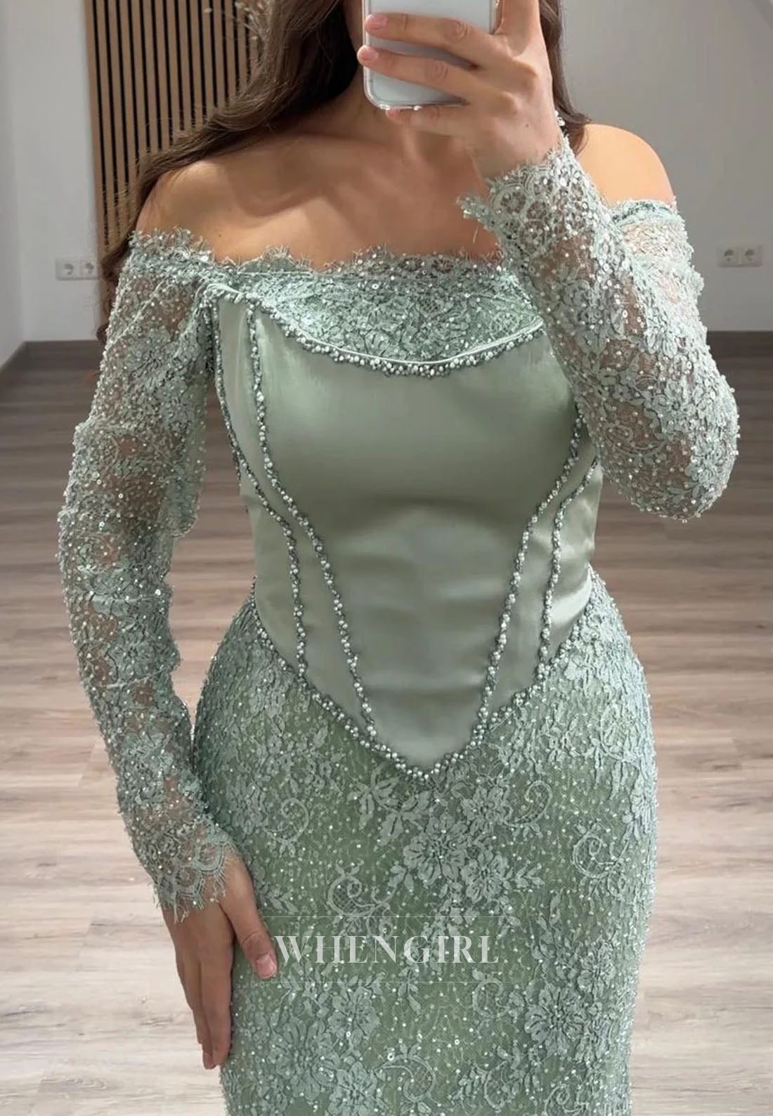 Mermaid Off Shoulder Long Sleeves Lace Evening Formal Gown
