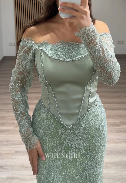 Mermaid Off Shoulder Long Sleeves Lace Evening Formal Gown