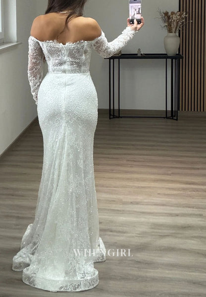 Mermaid Off Shoulder Long Sleeves Lace Evening Formal Gown