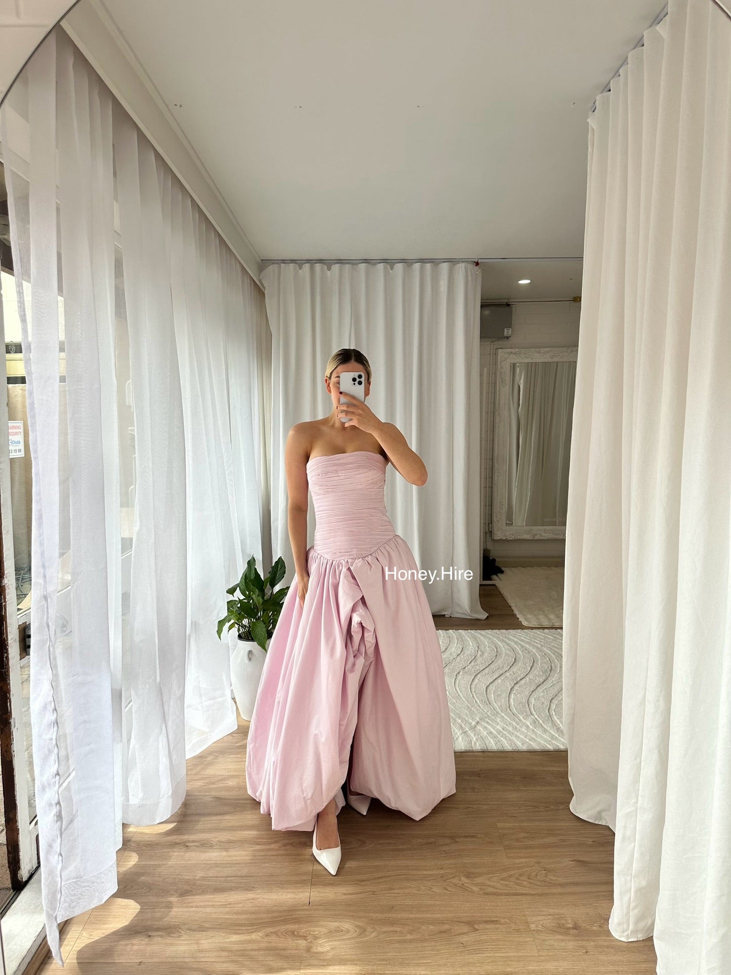 Pink Tube Top Slit Ruched Sleeveless Prom Dress