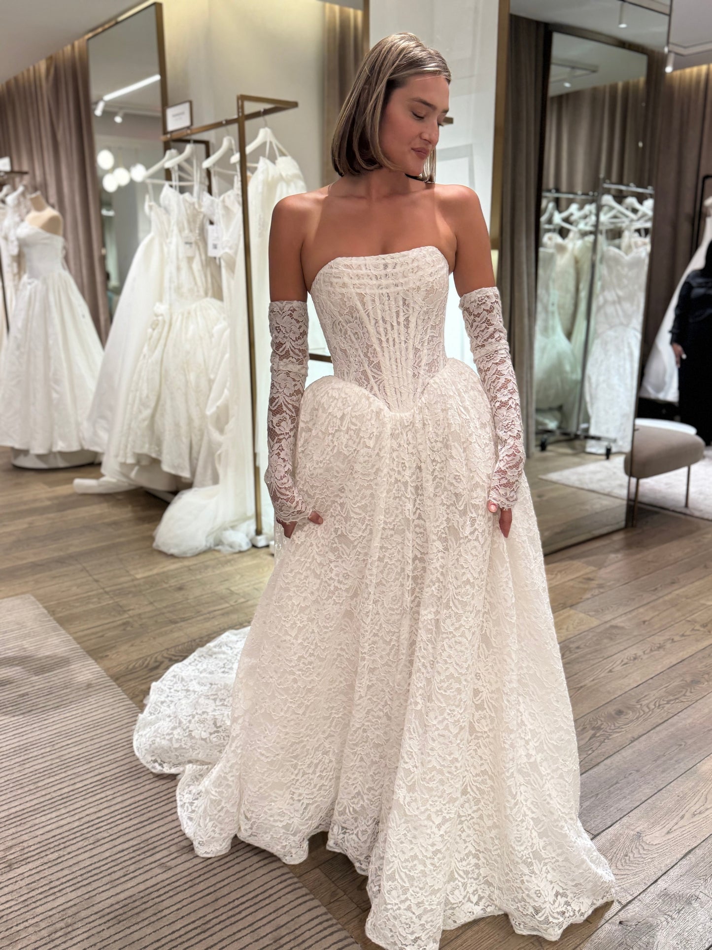 Ball Gown Long Sleeves Strapless Chapel Train Wedding Dress