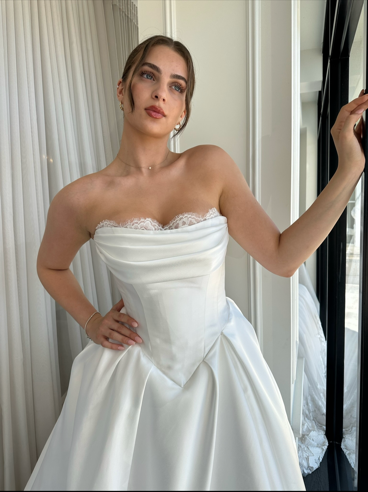 Strapless Satin Side Slit A-Line Wedding Dress