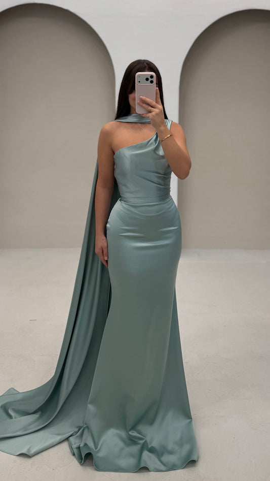 Teal One Shoulder Back Zipper Mermaid Evening Dress