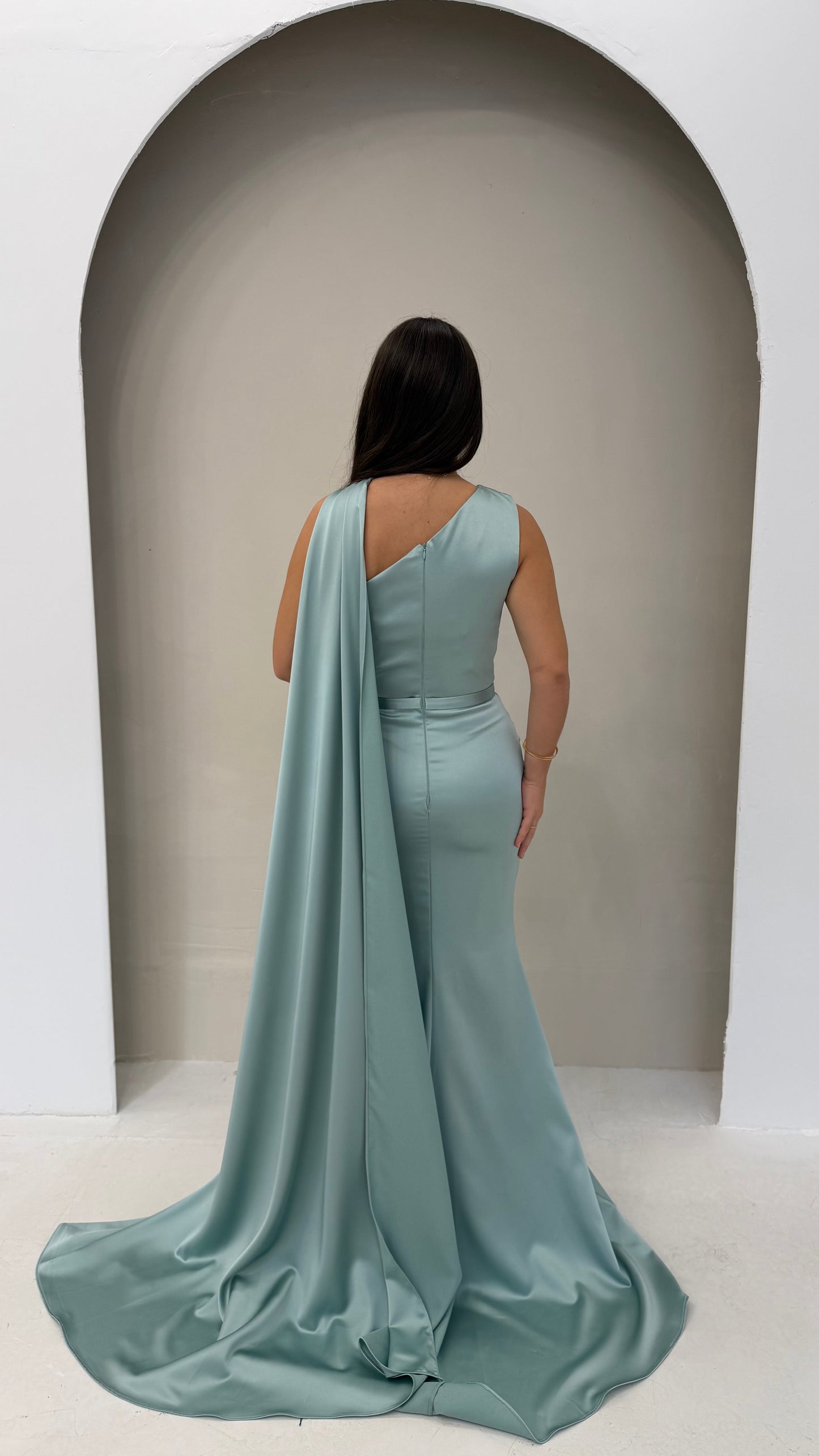Teal One Shoulder Back Zipper Mermaid Evening Dress