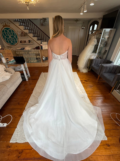 A-Line Strapless Embroidery Court Train Wedding Dress