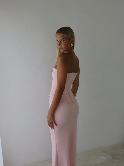 Pink Tube Top Sleeveless Corset Sheath Prom Dress