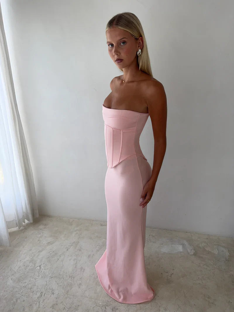 Pink Tube Top Sleeveless Corset Sheath Prom Dress