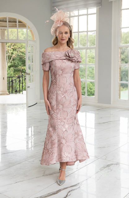 Trumpet Off Shoulder Floral Pink Mother of the Bride Dress