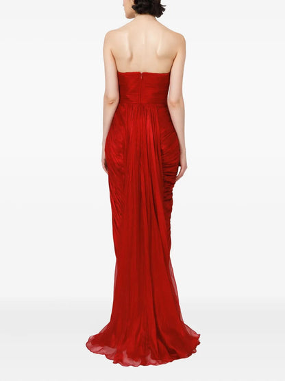 Pleated Strapless Draped Sheath Evening Dress