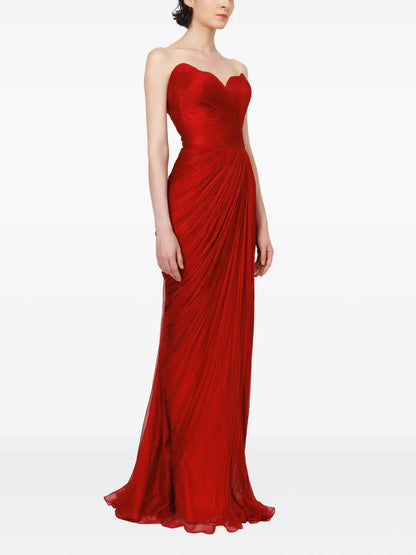 Pleated Strapless Draped Sheath Evening Dress