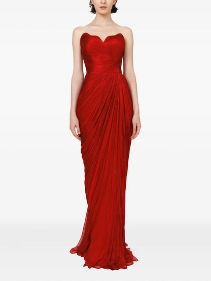 Pleated Strapless Draped Sheath Evening Dress