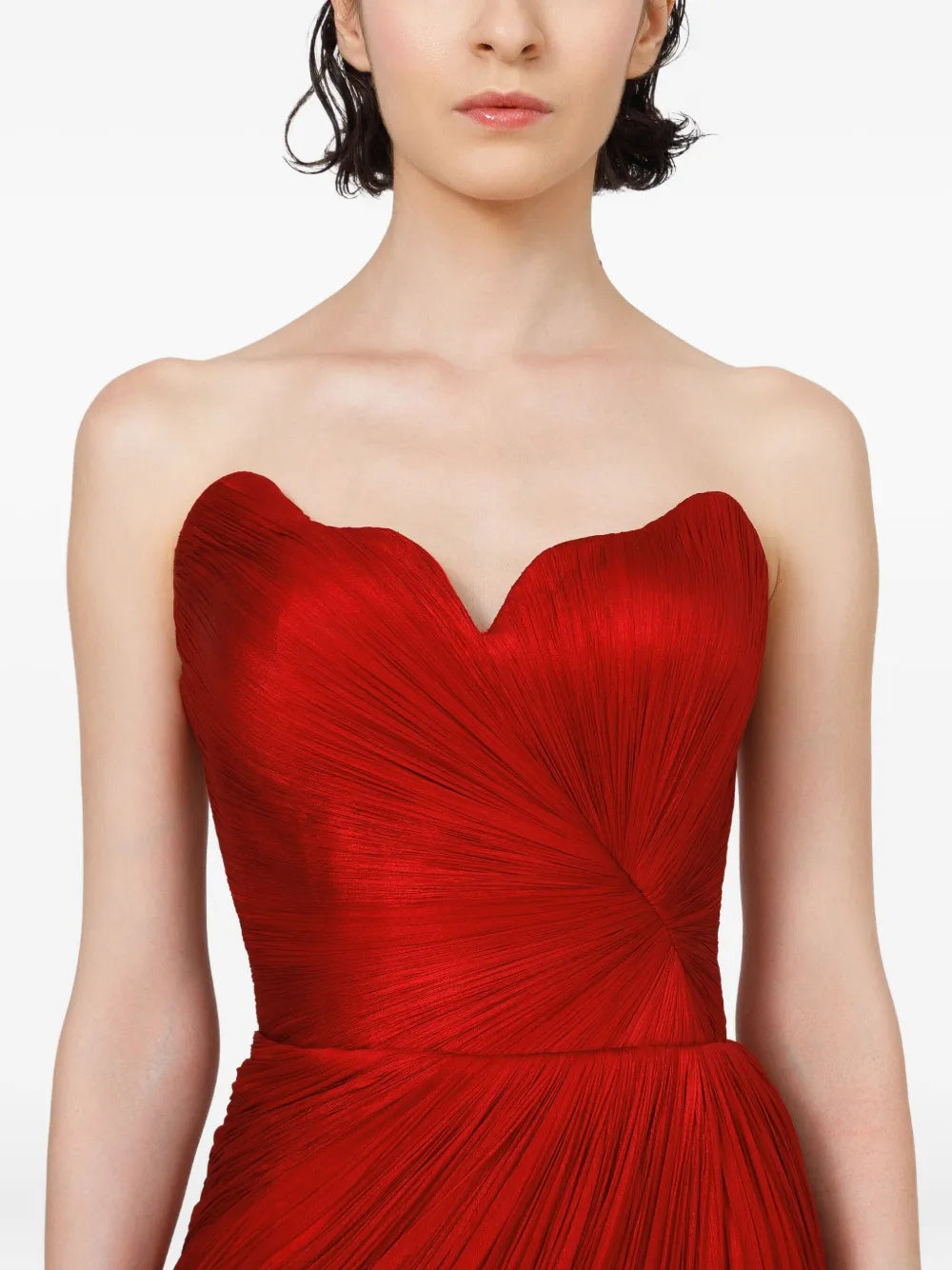 Pleated Strapless Draped Sheath Evening Dress