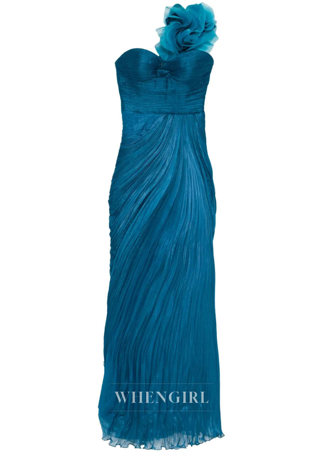 One Shoulder Floral Ruched Sheath Evening Dress