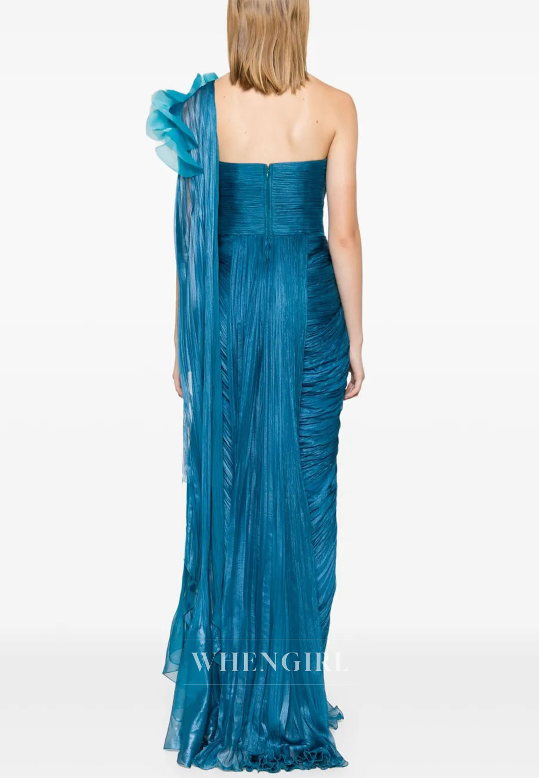 One Shoulder Floral Ruched Sheath Evening Dress