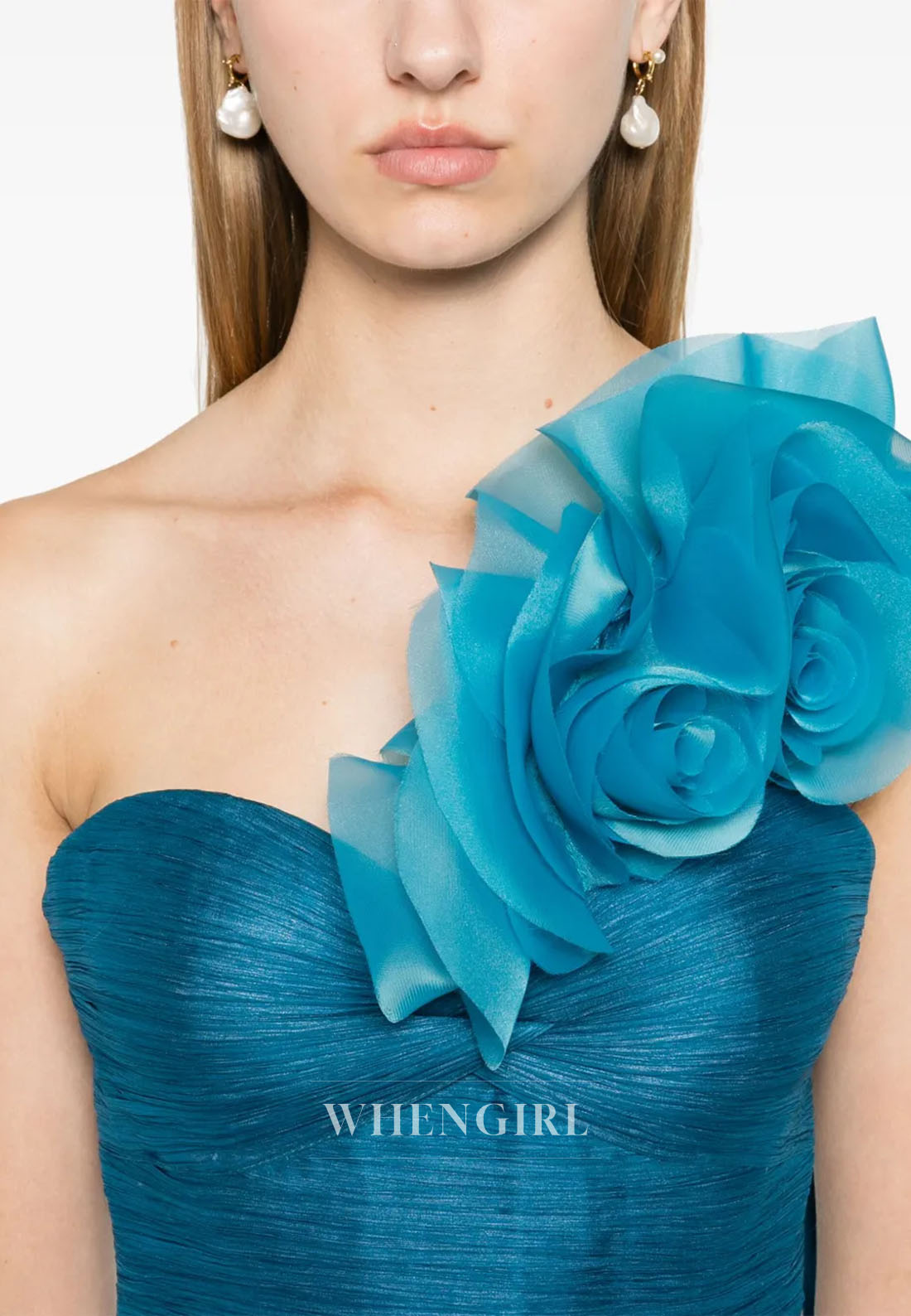 One Shoulder Floral Ruched Sheath Evening Dress