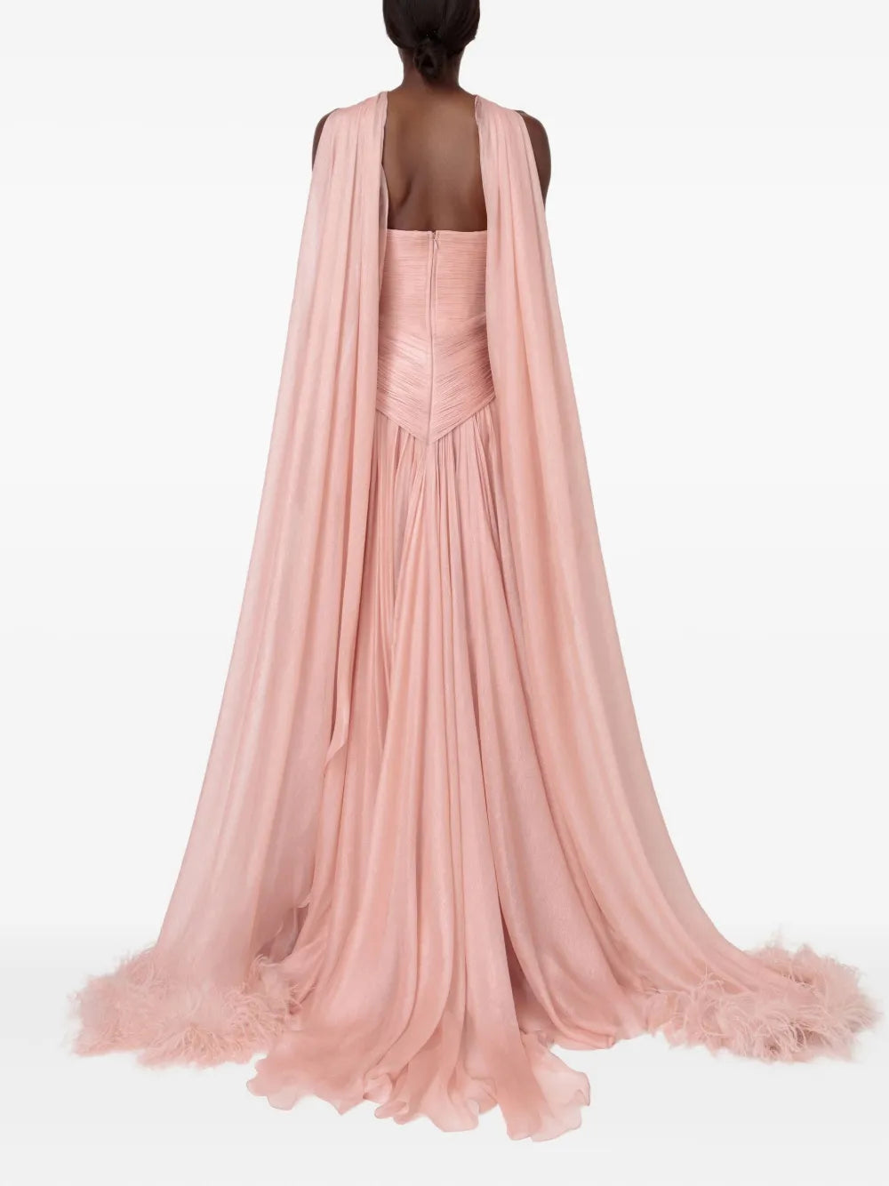 Pink Cross Neck Sleeveless Feathers Evening Formal Dress with Cape