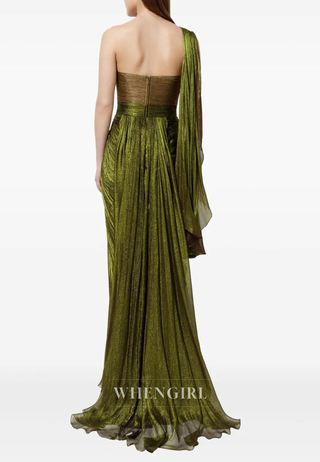 One Shoulder Sheath Sleeveless Pleated Side Slit Formal Evening Dress