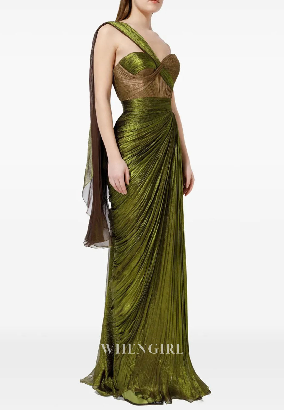 One Shoulder Sheath Sleeveless Pleated Side Slit Formal Evening Dress