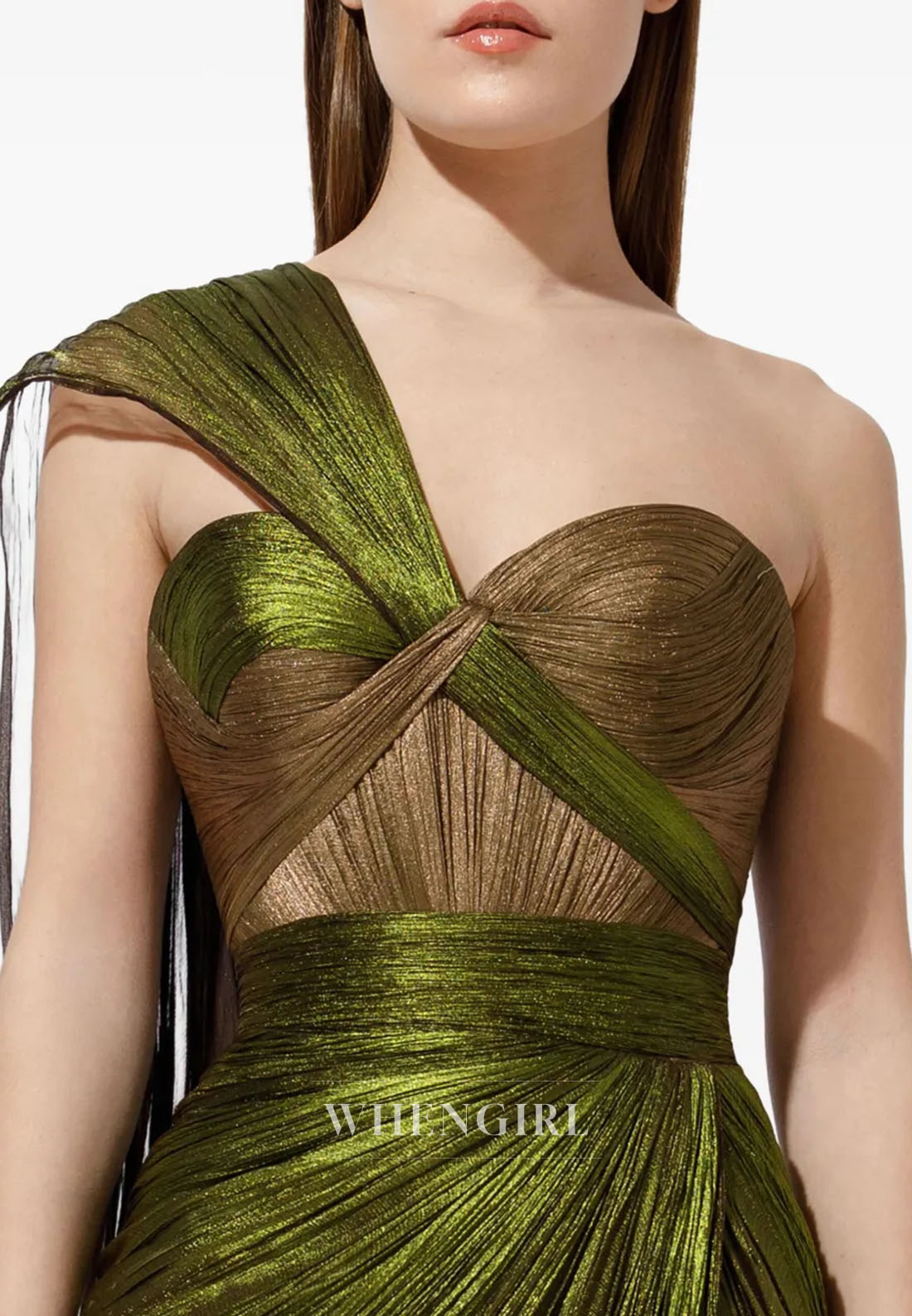 One Shoulder Sheath Sleeveless Pleated Side Slit Formal Evening Dress