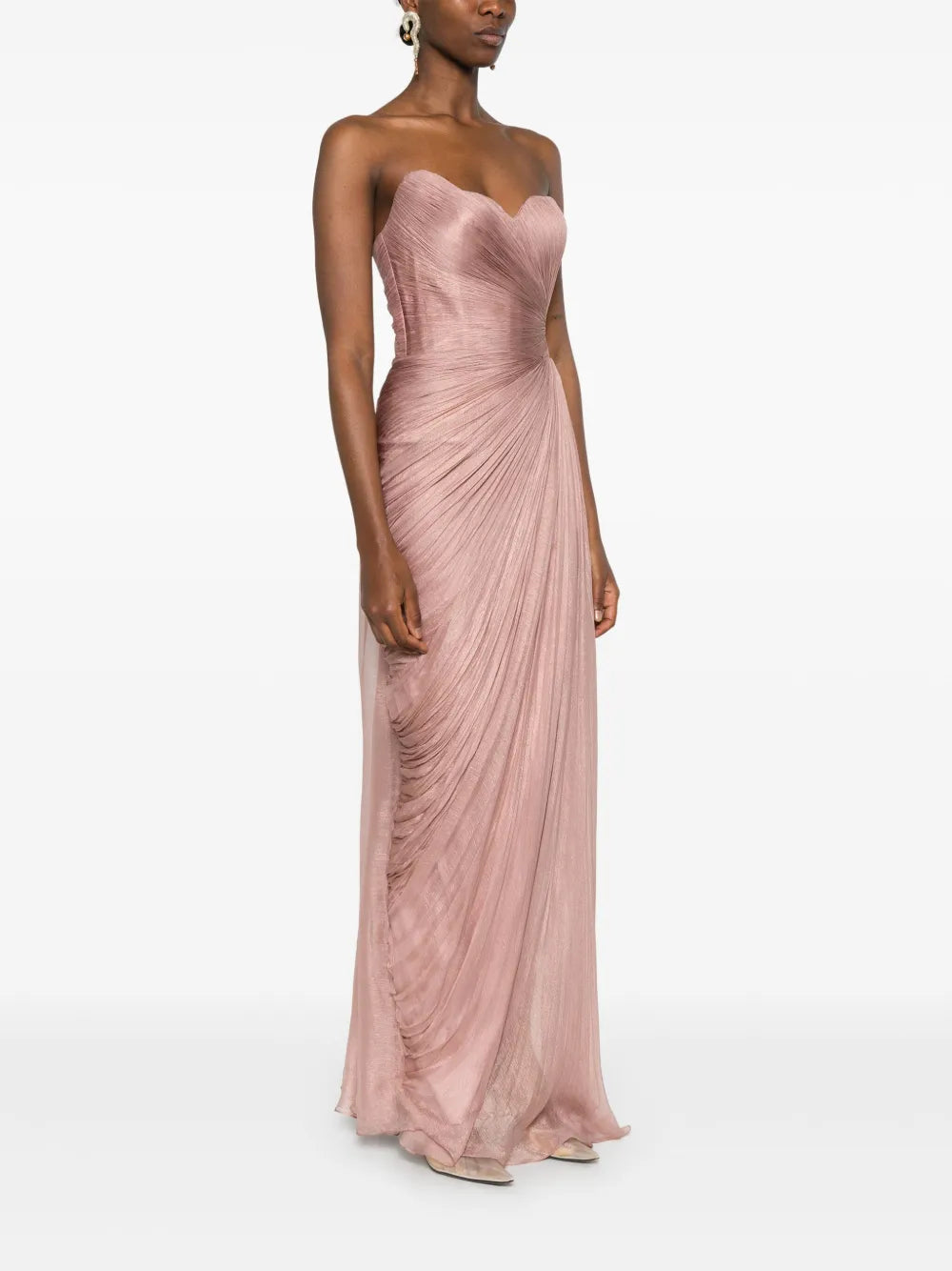 Pleated Strapless Draped Sheath Evening Dress