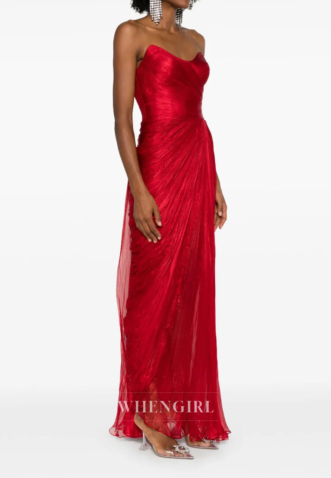 Scoop Neck Sleevelss Strapless Pleated Long Formal Evening Dress