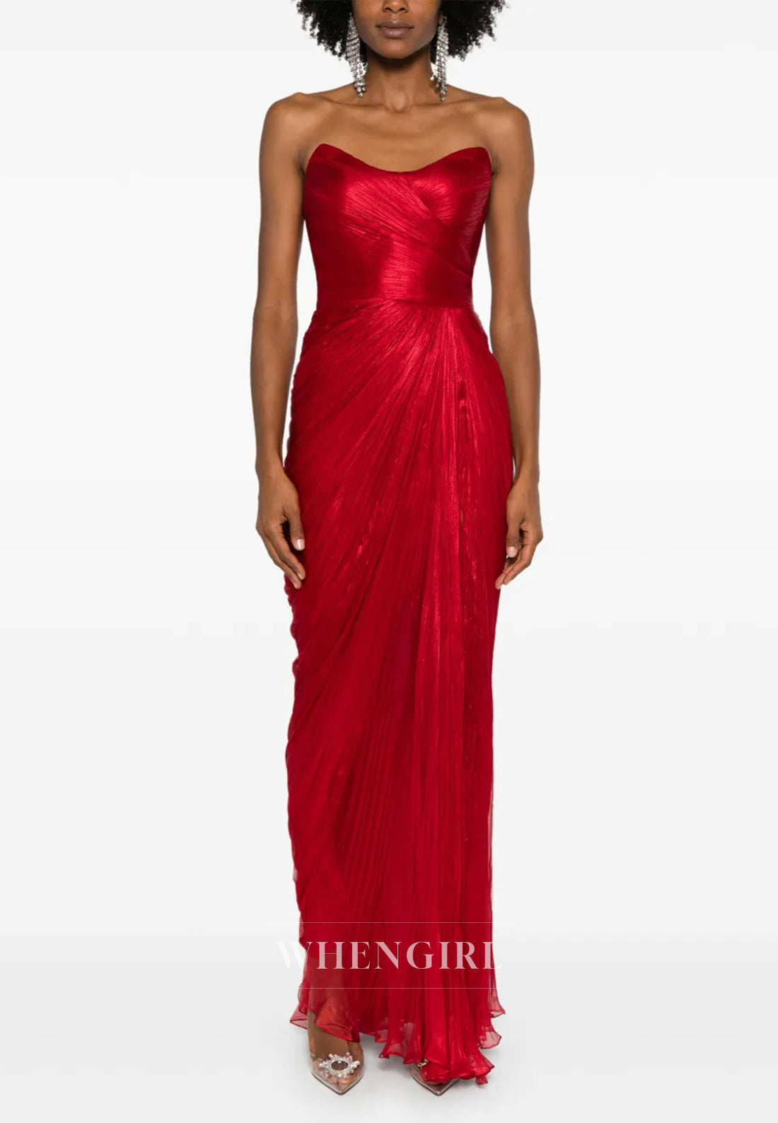 Scoop Neck Sleevelss Strapless Pleated Long Formal Evening Dress
