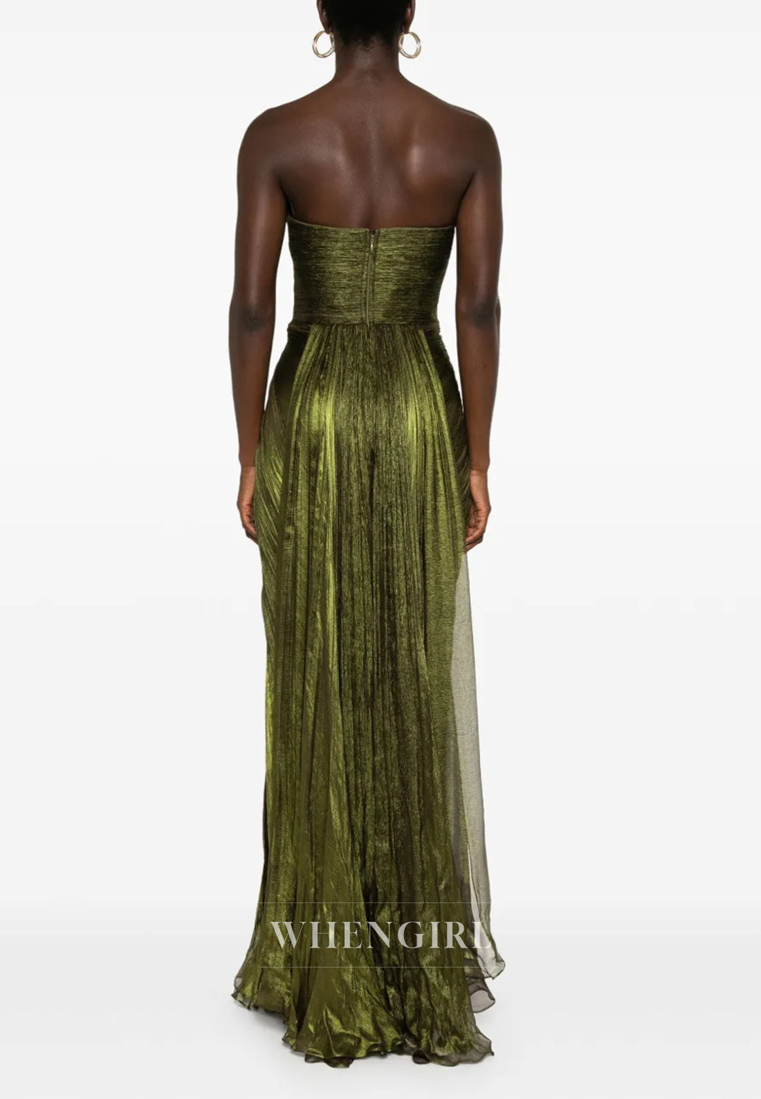 Scoop Neck Sleevelss Strapless Pleated Long Formal Evening Dress