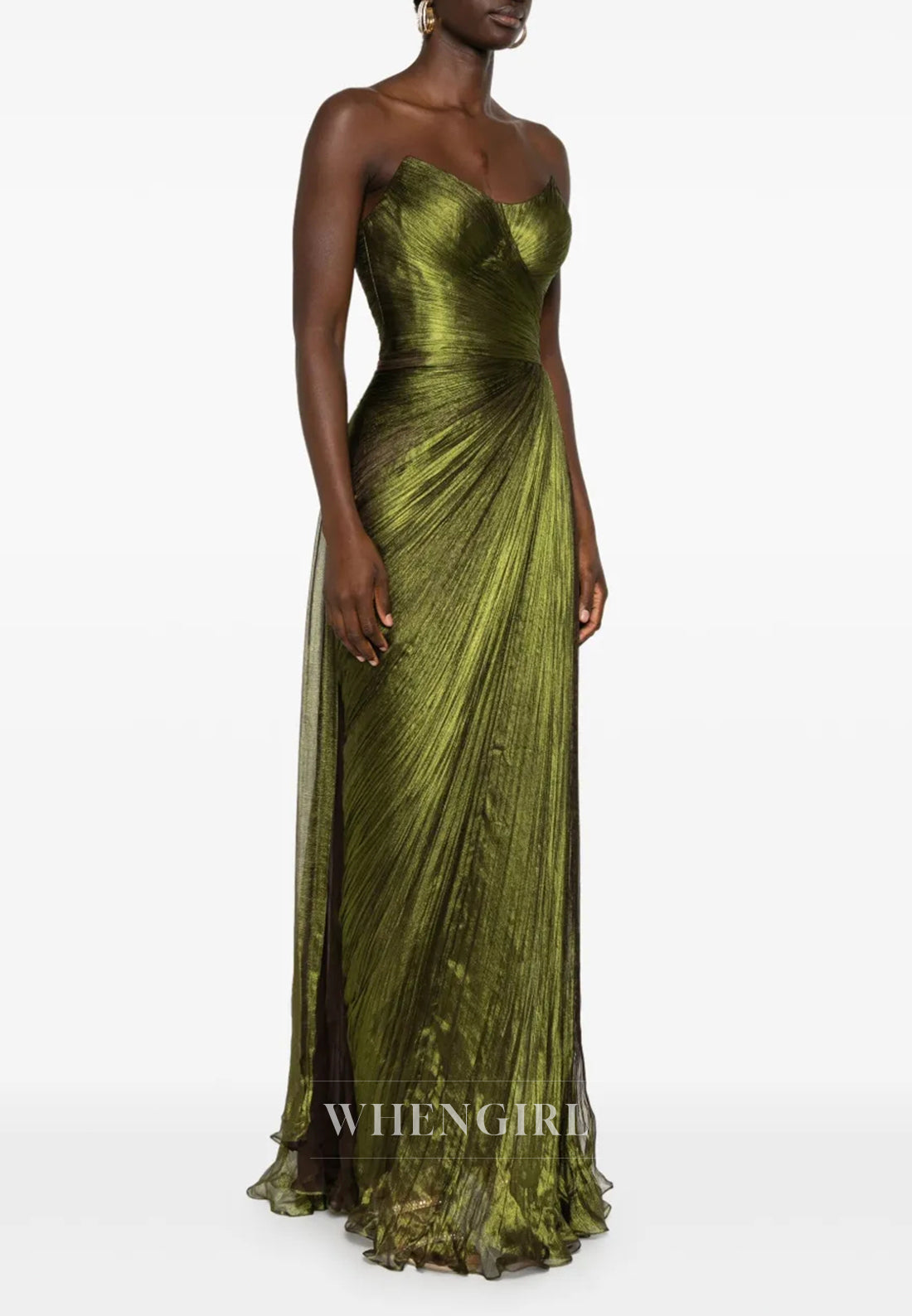 Scoop Neck Sleevelss Strapless Pleated Long Formal Evening Dress