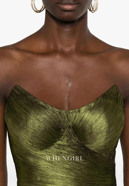 Scoop Neck Sleevelss Strapless Pleated Long Formal Evening Dress