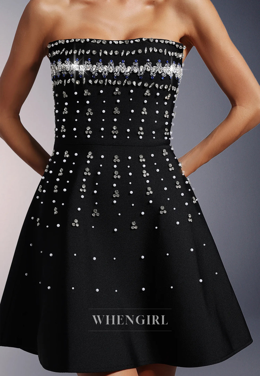 Black Rhinestones Beading Tube Top Back Zipper A-Line Short Homecoming Dress