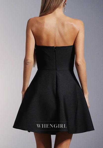 Black Rhinestones Beading Tube Top Back Zipper A-Line Short Homecoming Dress