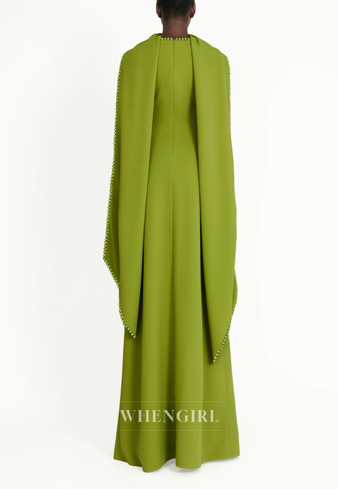 Column Bateau Neck Long Sleeves Pearl Beading Evening Dress with Scarf