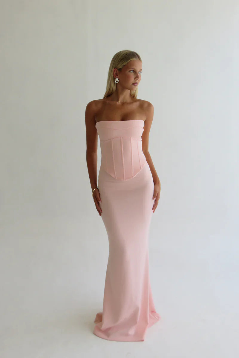 Pink Tube Top Sleeveless Corset Sheath Prom Dress