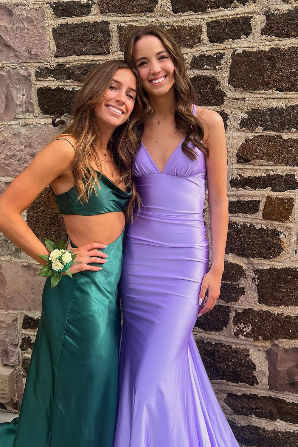 Lilac Elastic Satin V-neck Open Back Mermaid Prom Dress