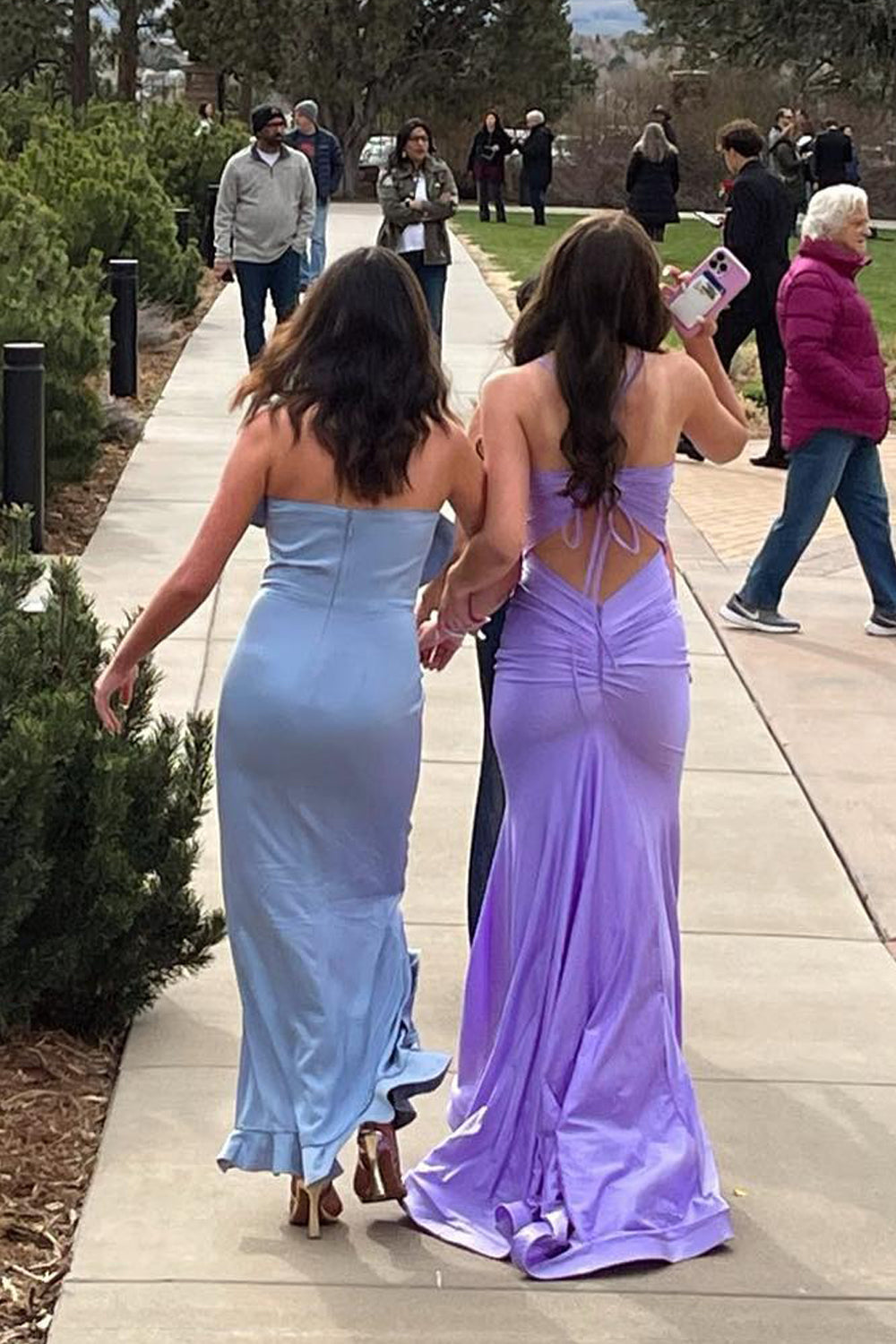 Lilac Elastic Satin V-neck Open Back Mermaid Prom Dress