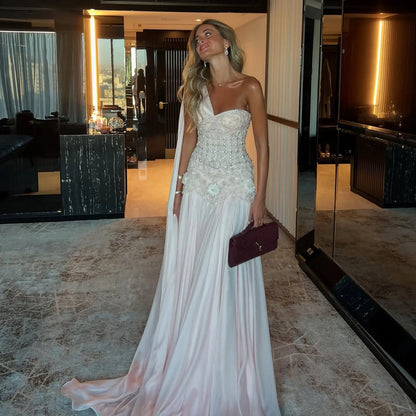 Elegant Blush Pink Beaded Evening Dress with Cape