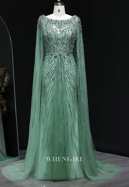 Sheath Floor Length Long Sleeves Bateau Neck Rhinestones Formal Evening Dress